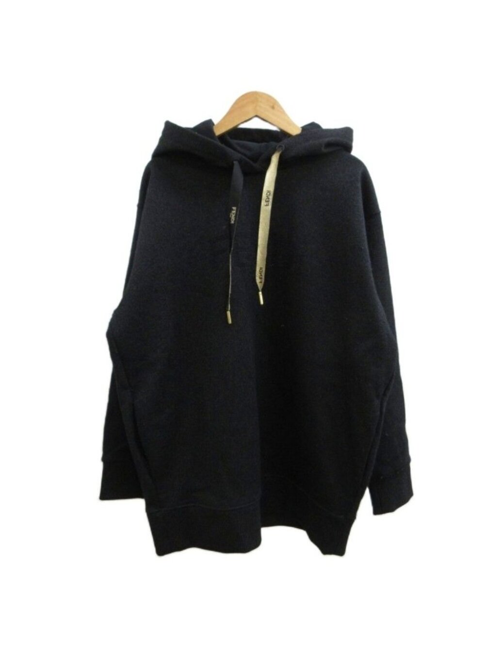 Fendi Pullover Hoodie Sweatshirt Black Glitter Logo Hood Long Sleeve Brushed XS
